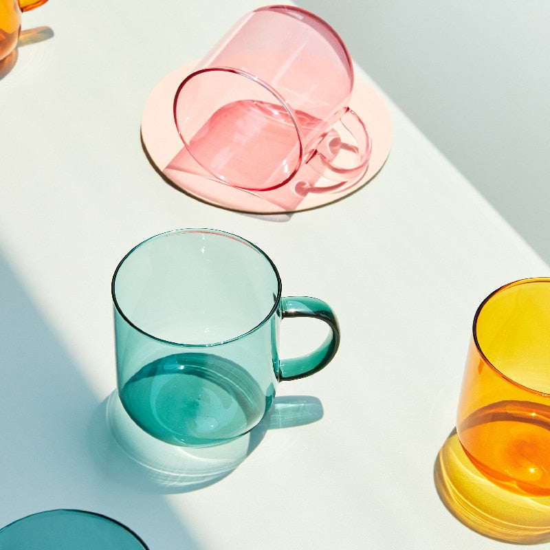 Heat Resistant Glass Colorful Coffee Glasses with Handle Household Milk Breakfast Cup Nordic Modern Mug Drinking Glasses