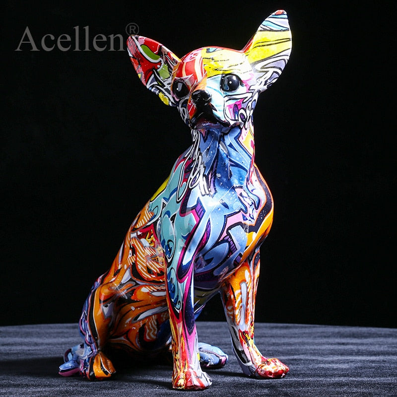 Colorful Resin Chihuahua Dog Statue For Living Room And Home Office Decorations