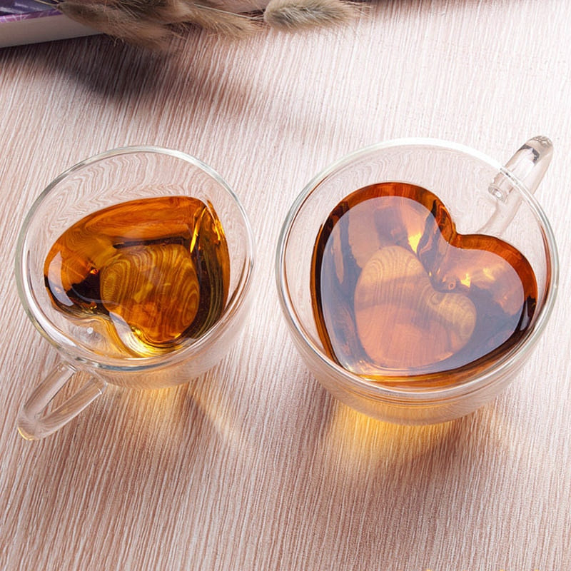Heart Love Shaped Glass Mug Double Wall Coffee Mugs Insulated Tea Milk Lemon Juice Water Cup Heat Resistant Drinkware Lover Gift