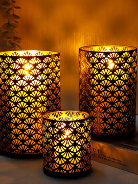 Vintage 3Pcs Fan Pattern Metal Candle Holder for Home Decor, Wedding Or Party Garden