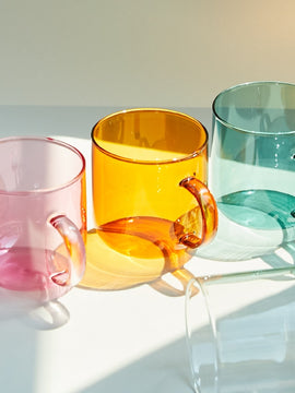 Heat Resistant Glass Colorful Coffee Mug with Handle in Nordic Modern Design as Household Use for Milk Breakfast Drinking Glasses