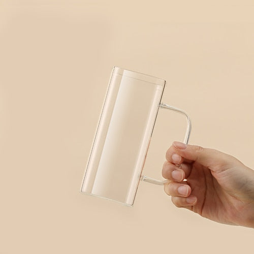 400ml Square Glass Mug Breakfast Milk Coffee Cup Microwave Safe Transparent Party Mug Coffee Mug Drinkware Glass