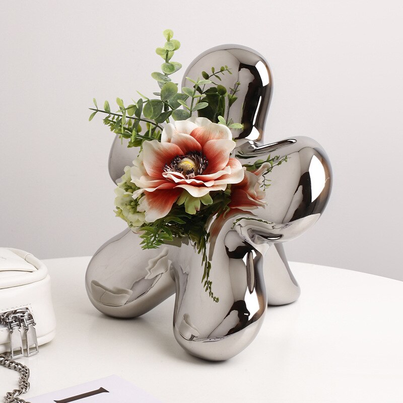 Creative light luxury ceramic silver-plated flower vase desktop decoration living room flower arrangement home decoration decor