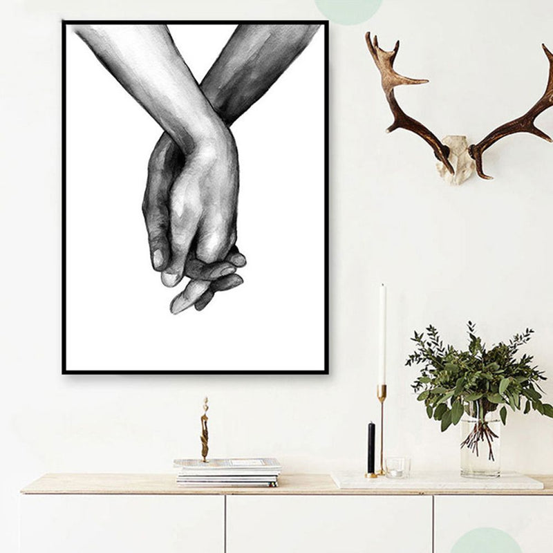 Holding Hands Wall Picture Canvas Artwork Romatic Minimalist Oil Painting Wall Figure Lover Poster Home Decor for Living Room