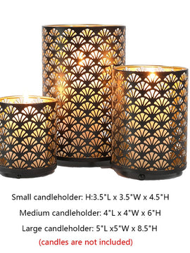 Vintage 3Pcs Fan Pattern Metal Candle Holder for Home Decor, Wedding Or Party Garden