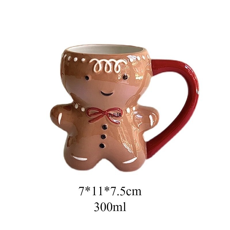 Gingerbread Man Cute Kawaii 3d Christmas Cartoon Mug Made Of Ceramic Cup For Milk, Coffee And Water