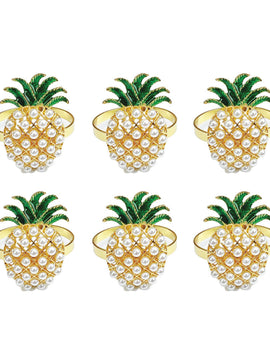 Pearl Covered Pineapple Napkin Ring Set of 6