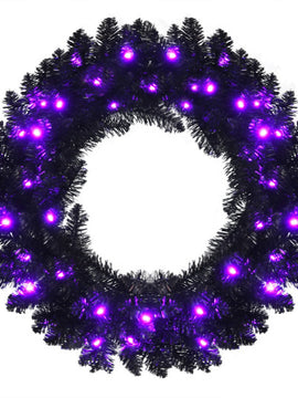 24 Inch Pre-lit Halloween Wreath with 35 Purple LED Lights