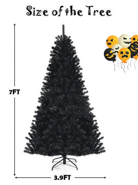 Black Artificial Christmas Halloween Tree with Purple LED Lights