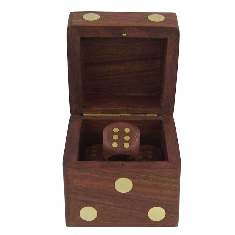 WILLART Dice Box Set of 5 Dices Casino Ludo Snake Ladder Game Complete Handmade Vintage 20 MM Brown with Wooden Storage Box Handmade (Square) for Any Age Group - WILLART Home Decor