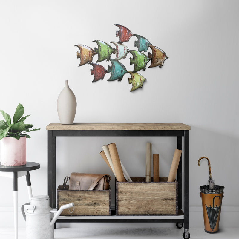 DunaWest Three Dimensional Hanging Metal Fish Wall Art Decor, Multicolor