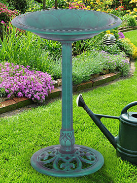 Outdoor Garden Green Pedestal Bird Bath Feeder