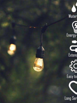 2 Pieces 48 Ft LED Outdoor Waterproof Commercial String Lights Bulbs