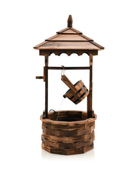 Patio Wooden Water Fountain with Electric Pump-Brown