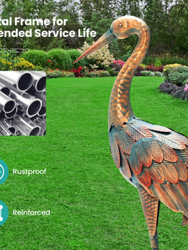 Garden Statues of Metallic Crane Bird Sculptures Set of 2