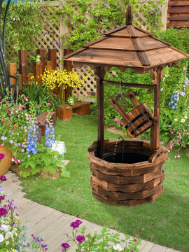 Patio Wooden Water Fountain with Electric Pump-Brown