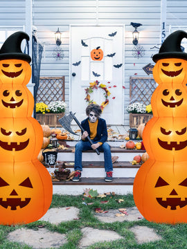 Inflatable Halloween Pumpkins Stack 8 Feet With Built-In LED Lights