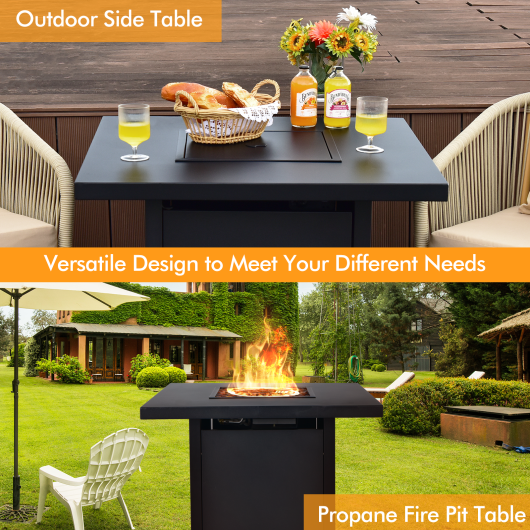 Propane Fire Pit Table With Fire Glass And Lid