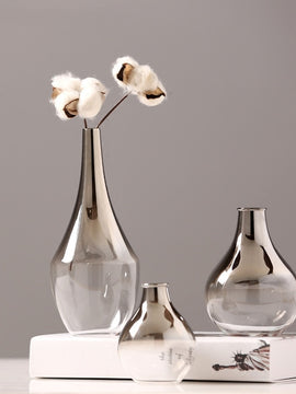Nordic Glass Vase Creative Silver Gradient Dried Flower Vase Desktop Ornaments Home Decoration