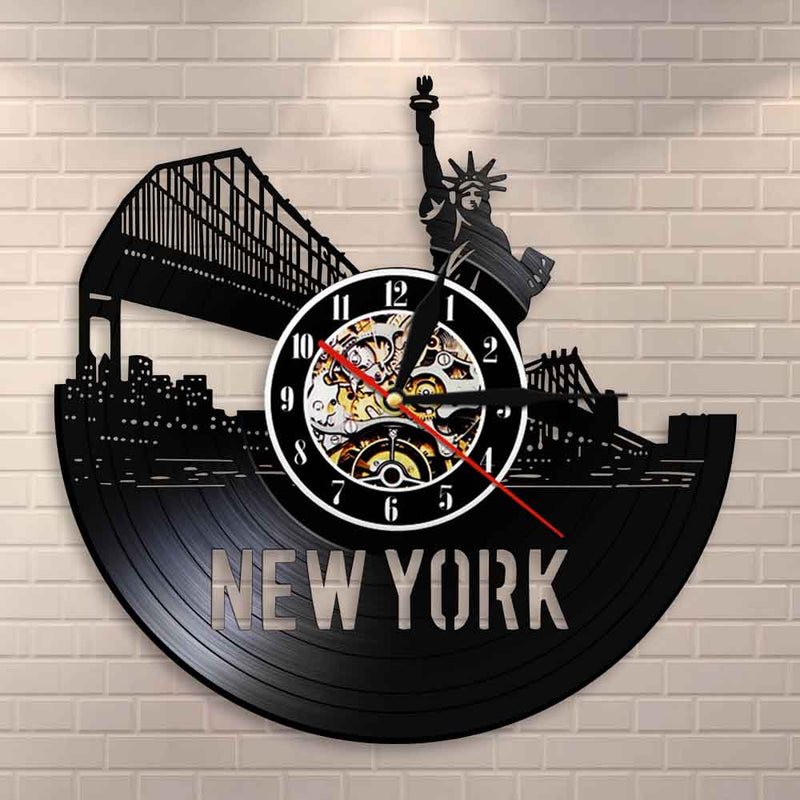 USA New York Skyline Cityscape Vinyl Record Wall Clock Brooklyn Bridge Manhattan NYC for Modern Home Decor Living Room Wall Decor Gift