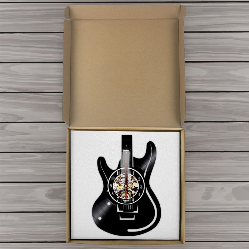 Vinyl Record Guitar Vintage Wall Clock For Rock n Roll Music Lover Studio Wall Art Decor Or Gift To Guitarist