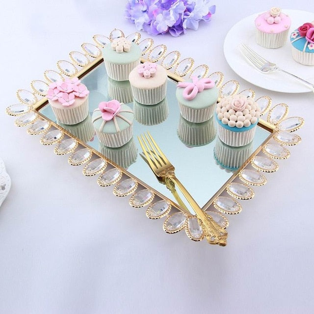 Crystal Plates Cake Stand Mirror Cupcake Dessert Display Decoration Tools Wedding Party Birthday Tray Home Storage Tray