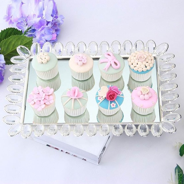 Crystal Plates Cake Stand Mirror Cupcake Dessert Display Decoration Tools Wedding Party Birthday Tray Home Storage Tray