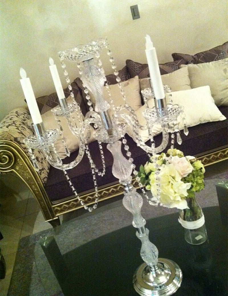 5-arms Metal Candelabras With Crystal Pendants Wedding Candle Holder As A Centerpiece Party Decor