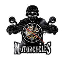 Skull in Helmet Racer Motorcycles Wall Clock Racer Skull Biker Vinyl Record Wall Clock Halloween Home Decor Skull Rider Clock