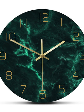 Minimalist Marble Pattern Green Nordic Round Wall Clock As A Living Room Decorative