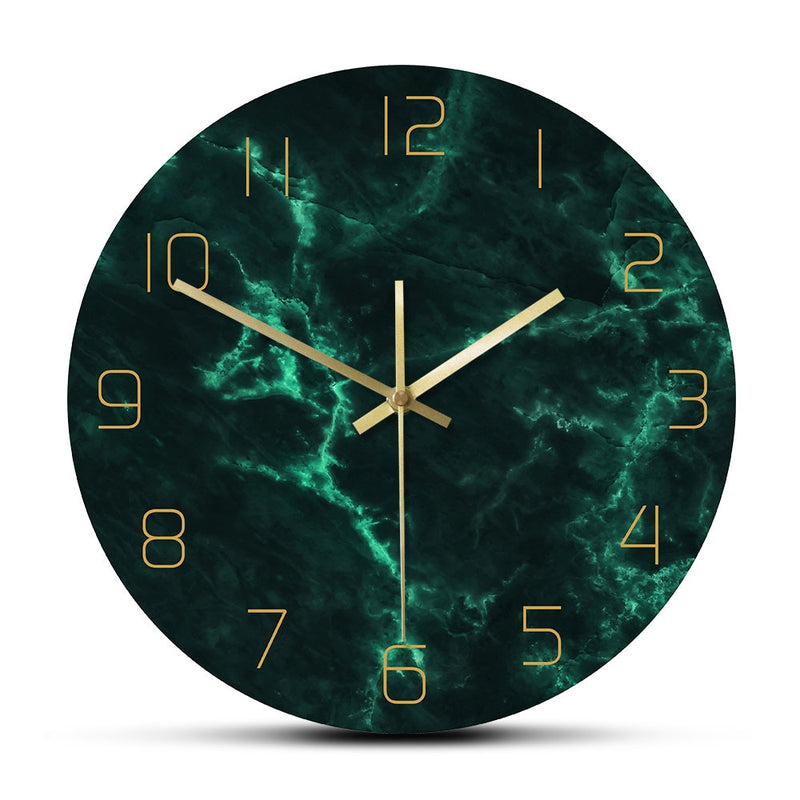 Minimalist Marble Pattern Green Nordic Round Wall Clock As A Living Room Decorative