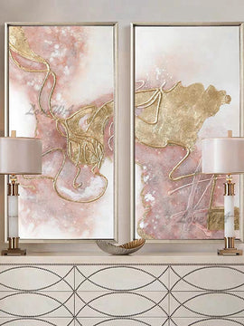Large Size Group 2 Pcs Hand Painted Abstract Oil Painting On Canvas Wall Art For Living Room