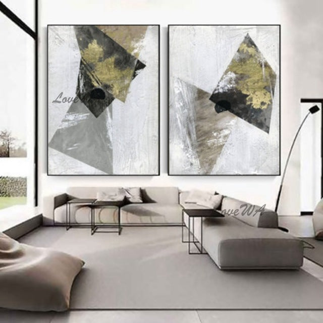 Large Size Group 2 Pcs Hand Painted Abstract Oil Painting On Canvas Wall Art For Living Room