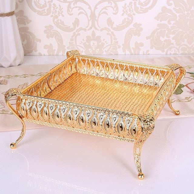 Luxury Gold European Tray Or Holder For Nuts/Fruit/Cake As Centerpieces For Wedding, Party Table, Or Home Decoration