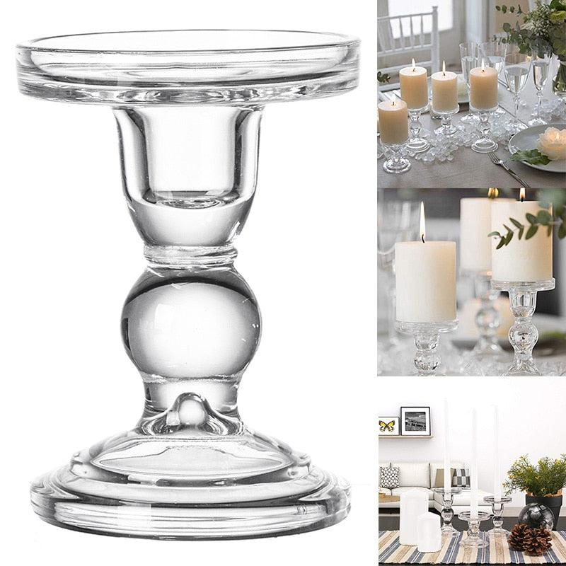 Pillar Taper Transparent Glass Candle Holders For Home Decor