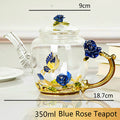 Red Rose Flower Enamel Crystal Glass Tea Set With Teapot For Home And Office Teaware Sets And Gift Purpose