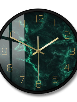 Minimalist Marble Pattern Green Nordic Round Wall Clock As A Living Room Decorative