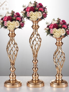 Creative hollow gold/ silver metal candle holder wedding table centrepiece flower vase rack home and hotel road lead decoration