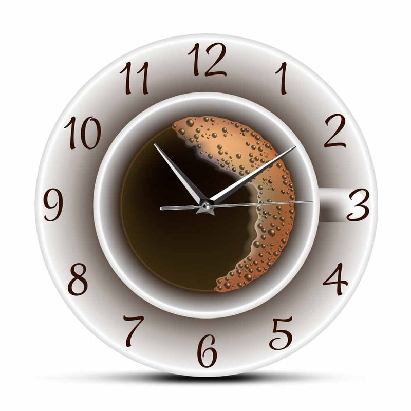Silent Wall Clock Like A Cup of Coffee With Foam Decorative For Kitchen Or Wall Sign For A Cafe