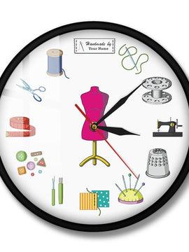 Modern Wall Clock Of Seamstress Tailor Shop Quilting and Sew Personalize Name