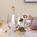 Red Flower High Grade Enamel Transparent Glass Mug With And Stainless Steel Spoon Is Quite An Experience As Tea Mugs