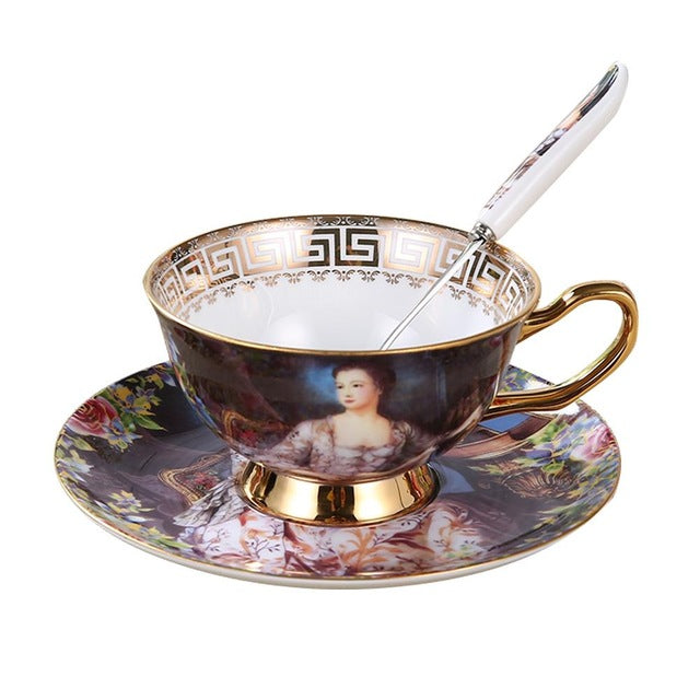 European Style Noble Coffee Ceramic Cup Set With Saucer Spoon Luxury Tea Cup For Top-grade Porcelain Tea Cup Cafe Party