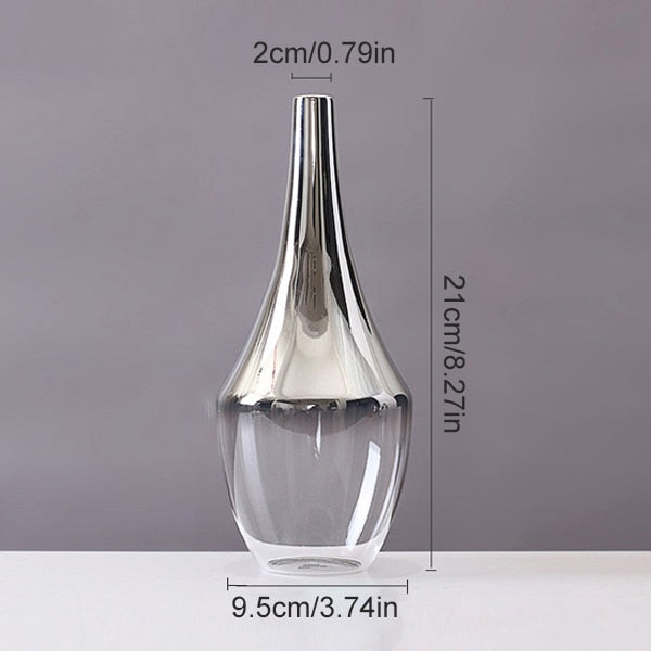Nordic Glass Vase Creative Silver Gradient Dried Flower Vase Desktop Ornaments Home Decoration