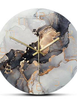 Wall Clock With Abstract Modern Marble Art In Alcohol Ink Print For Home Decor