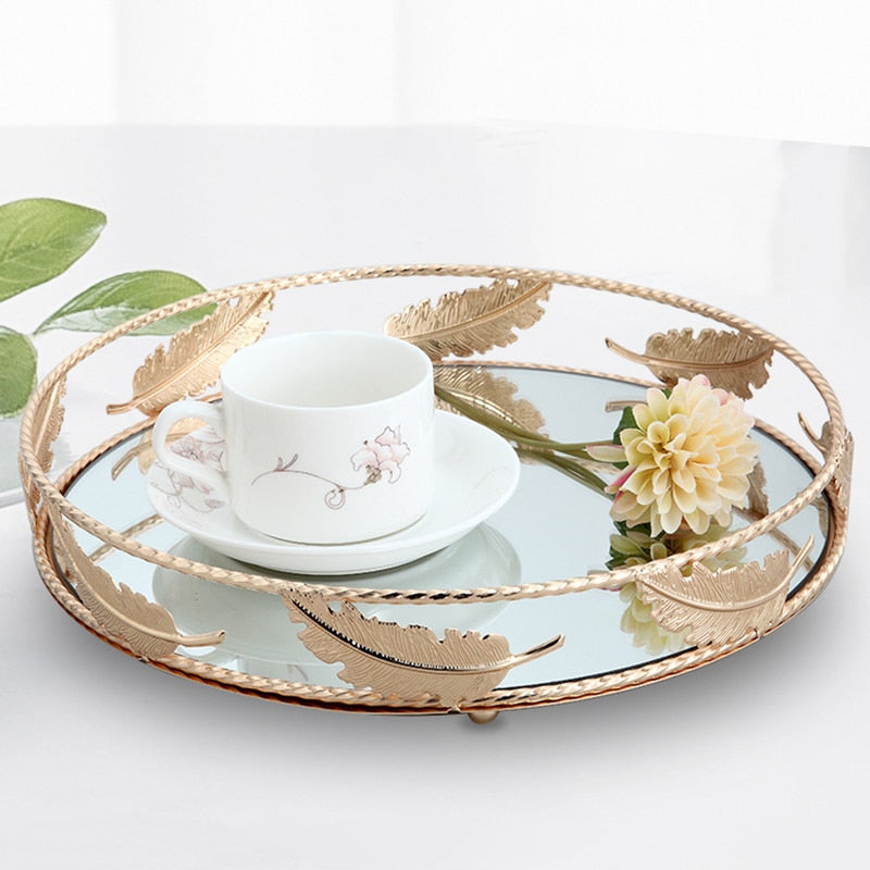 Minimalist Round Mirror Storage Tray For Dessert, Cosmetics, Jewelry, Wedding Party Or Display In Living Room