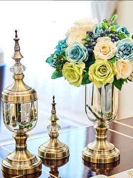 Antique European Glass Vase With A Hint Of Gold Metal As Desktop Decorative For Home Decor