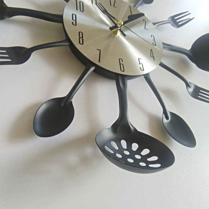 A Metal Wall Clock With Quartz And Knife For A Modern Home And Kitchen Decoration