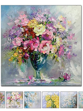Unframed Modern Abstract Hand Painted With Knife Oil Painting Of Flowers Home Decoration