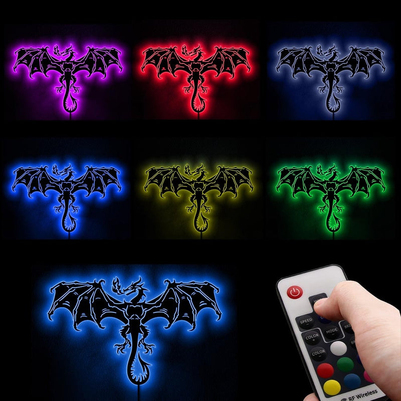 European Flying Dragon LED Luminous Wall Mirror Evil Dragon Atmosphere Lamp Glow in Dark Color Changing Wall Light For Bed Room