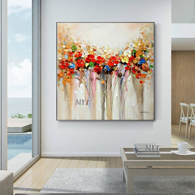 Unframed Modern Abstract Hand Painted With Knife Oil Painting Of Flowers Home Decoration
